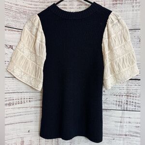 SEA Sweater Womens Size XXS Audrey Short Sleeve Wool cotton Crew Neck blouse